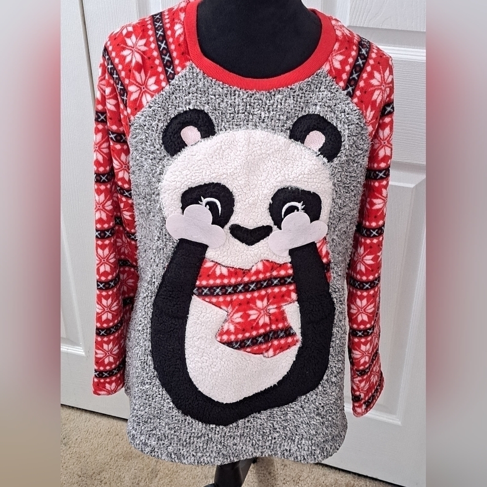 Holiday Fuzzy Panda Bear Fleece Women's Shirt